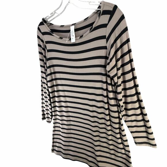 Yala T-Shirt Dress Womens M Beige Black Striped Bamboo Viscose Soft Comfort - Picture 3 of 14
